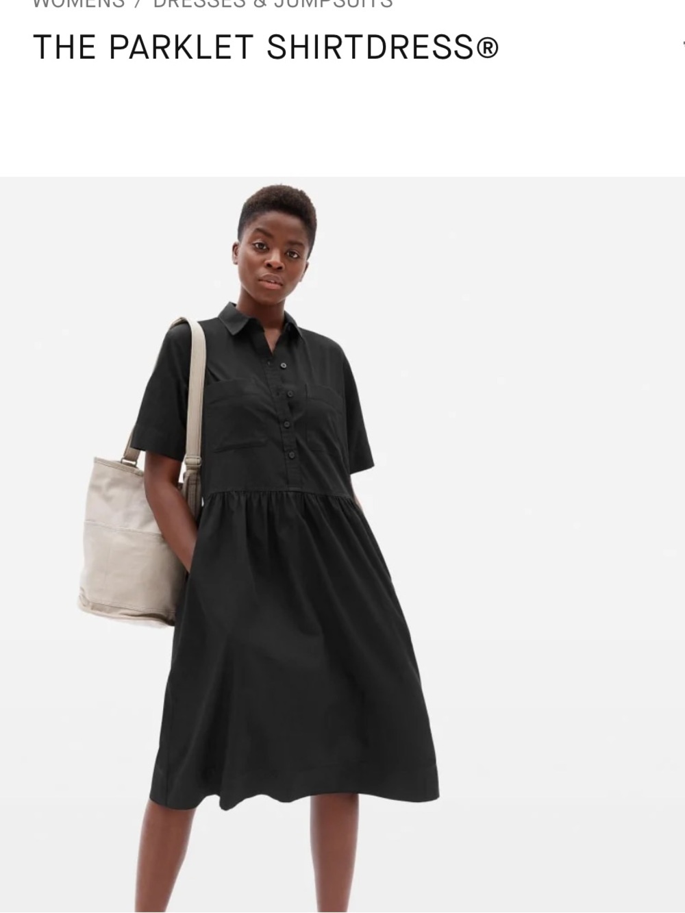 Everlane Black Short-Sleeve Midi Shirt Dress